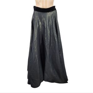 50s Handmade Lurex Black and Gold Striped Fabric Maxi Skirt Velvet Waistband